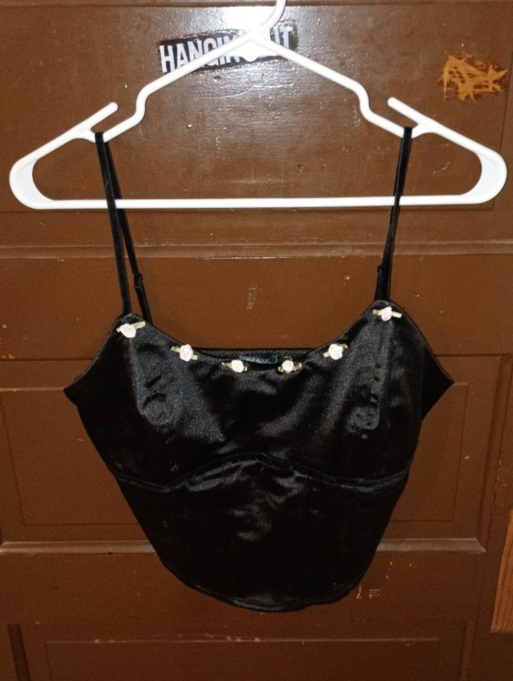 EUC Wild Fable Crop Adjustable Strap Rose Buds Top Jrs. M